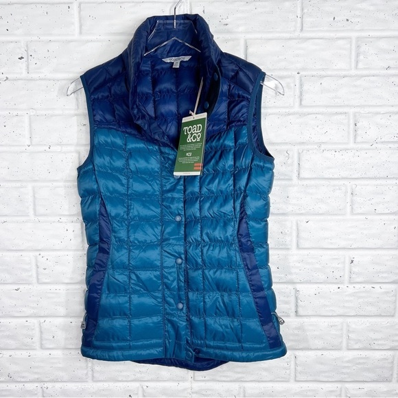 TOAD & CO. Women’s XS Airvoyant Deep Teal color-block snap up puffer vest - Picture 1 of 10